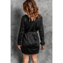 Black MAMA Heart Shaped Print Tie Waist Long Sleeve Mini Dress