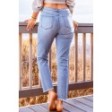 Sky Blue Easter Rabbit Leopard Print Distressed Ankle Jeans